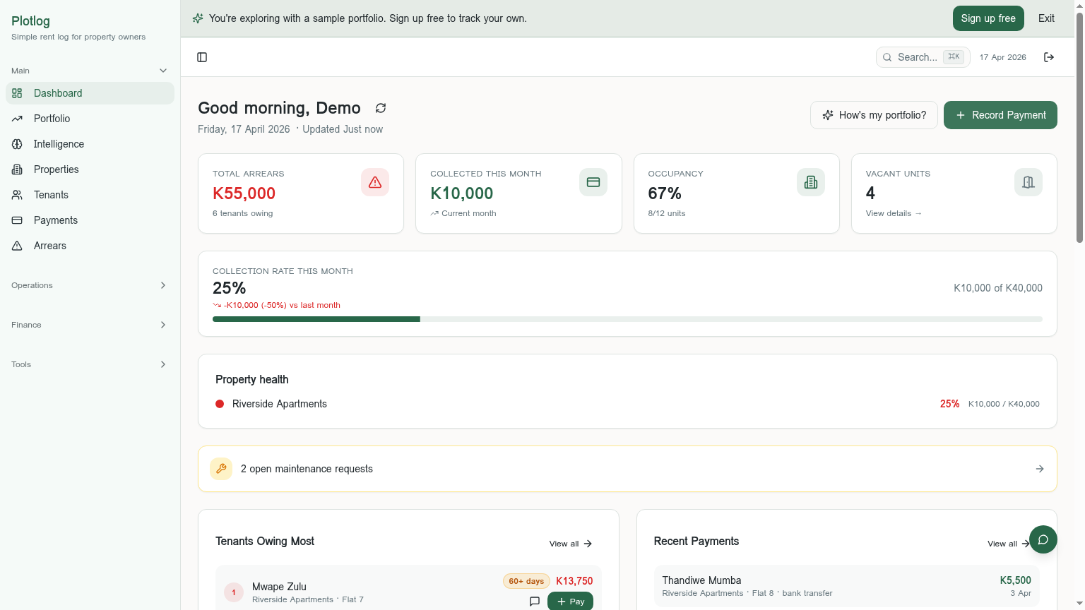 Plotlog — Simple rent log for property owners